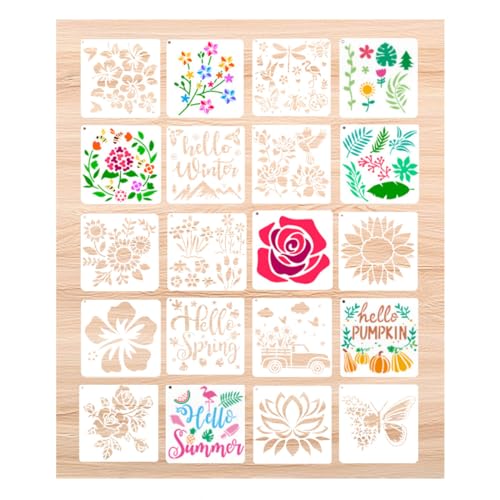 Zamety 20 Stück Schablonen Botanischer, Wiederverwendbar Malschablonen, 6 in x 6 in Wand Malen Malschablonen, Zeichenschablonen für Malen Scrapbooking Wand Dekoration von Zamety