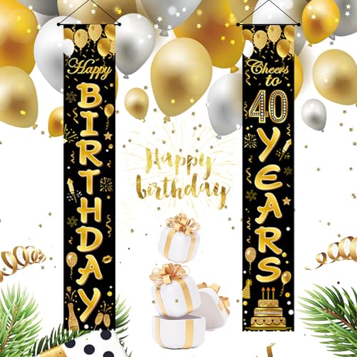 Zamety 40 Geburtstag Deko, Schwarz und Gold Happy Birthday Banner, 180 * 30 cm Deko 40 Geburtstag, 40. Geburtstagsdeko Party für Männer und Frauen Geburtstag Deko von Zamety