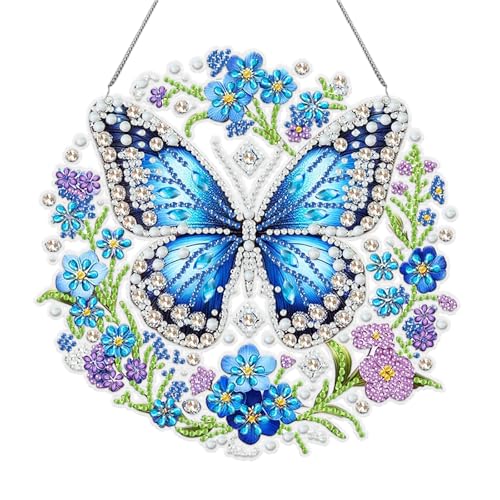 Zamety Diamond Painting Anhänger, Diamond Painting Türkranz, Diamond Painting Schmetterling Blumen, 5D Diamond Painting Fensterbilder mit Kette, für Fenster Wand und Eingang Decor von Zamety