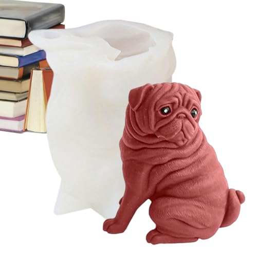 3D -Hund Silikonform,3d Mops Hunde Kerzenform Welpe Schokoladen Fondant Schimmel Kuchen Dekoration,Tierische Tonhandwerk Flexible Tierische Gips Aromatische Seifenform Zum Backen Von Desserts, Pudding von Zankie