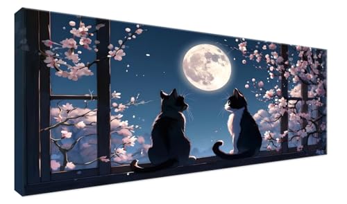 DIY Diamond Painting Katze Diamant Painting Bilder Mond Diamond Painting Basteln Erwachsene, Diamant Strass Stickerei Malerei Painting Set mit Diamond Painting Zubehör, Home Deko Zimmer 200x100cm N23 von Zanosmen