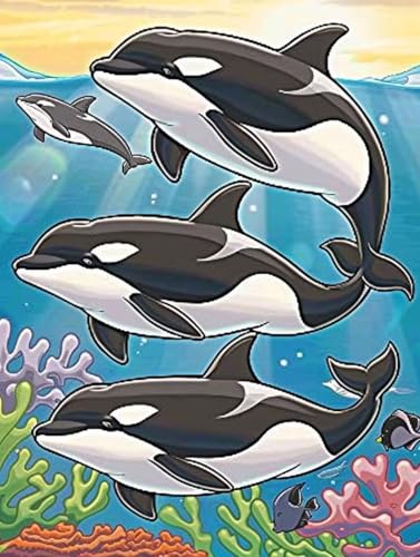 Diamond Painting Shark, 5D DIY Diamant Painting Bilder Kinder, Algen Diamond Painting Erwachsene Basteln, Diamond Painting Set Anfänger Strass Stickerei Paintings,Zimmer Deko Wohnzimmer 30x40cm N1-378 von Zanosmen