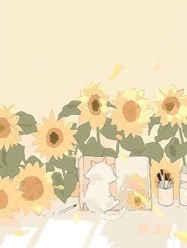 Diamond Painting Sunflower, 5D DIY Diamant Painting Bilder Kinder, Katze Diamond Painting Erwachsene Basteln, Diamond Painting Set Anfänger Strass Stickerei Paintings,Deko Wohnzimmer 100x130cm N1-375 von Zanosmen