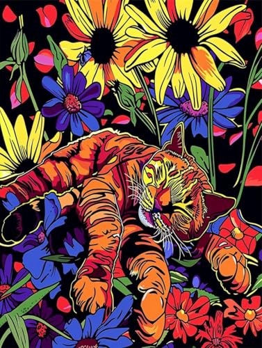 Diamond Painting Tiger, 5D DIY Diamant Painting Bilder Kinder, Sonnenblume Diamond Painting Erwachsene Basteln, Diamond Painting Set Anfänger Strass Stickerei Paintings,Deko Wohnzimmer 20x30cm N1-371 von Zanosmen