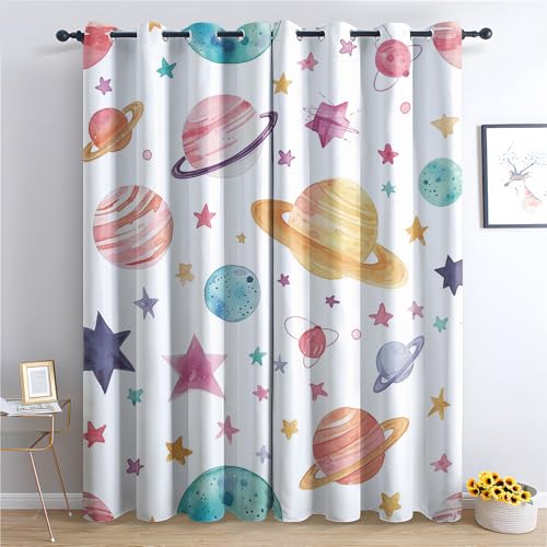 ZaopVrynx Vorhänge Cartoon Planet Stern, Verdunklungsvorhänge, Gardinen Kinder Gardinen mit Ösen für Wohnzimmer Blickdicht Vorhang Thermovorhang für Schlafzimme, 2er Set 245x140cm HxB von ZaopVrynx