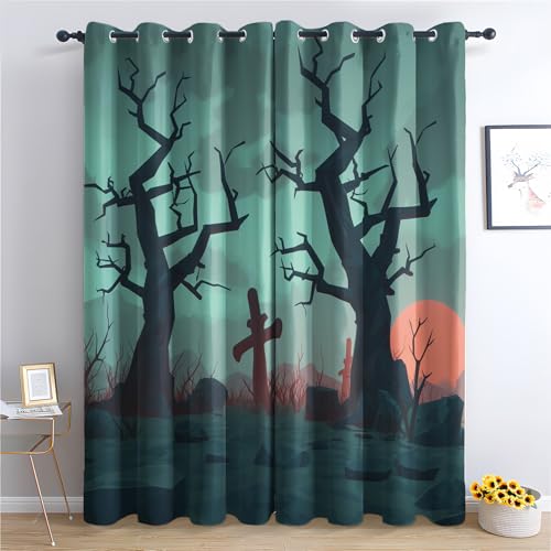 ZaopVrynx Vorhänge Daed Baum, Verdunklungsvorhänge, Gardinen Halloween für Kinder Gardinen mit Ösen für Wohnzimmer Blickdicht Vorhang Thermovorhang für Schlafzimme, 2er Set 160x132cm HxB von ZaopVrynx