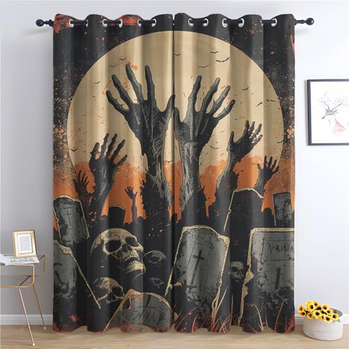 ZaopVrynx Vorhänge Friedhof Geist, Verdunklungsvorhänge, Gardinen Halloween für Kinder Gardinen mit Ösen für Wohnzimmer Blickdicht Vorhang Thermovorhang für Schlafzimme, 2er Set 160x132cm HxB von ZaopVrynx