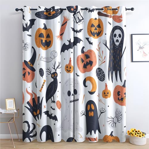 ZaopVrynx Vorhänge Geist und Kürbis, Verdunklungsvorhänge, Gardinen Halloween für Kinder Gardinen mit Ösen für Wohnzimmer Blickdicht Vorhang Thermovorhang für Schlafzimme, 2er Set 160x140cm HxB von ZaopVrynx