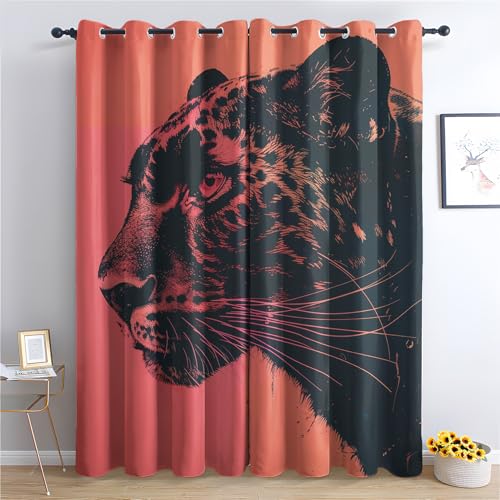 ZaopVrynx Vorhänge Gepard Leopard, Verdunklungsvorhänge, Gardinen Wildtier Gardinen mit Ösen für Wohnzimmer Blickdicht Vorhang Thermovorhang für Schlafzimme, 2er Set 300x140cm HxB von ZaopVrynx