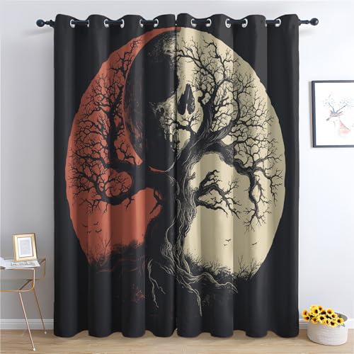 ZaopVrynx Vorhänge Gruselbaum, Verdunklungsvorhänge, Gardinen Halloween für Kinder Gardinen mit Ösen für Wohnzimmer Blickdicht Vorhang Thermovorhang für Schlafzimme, 2er Set 160x140cm HxB von ZaopVrynx