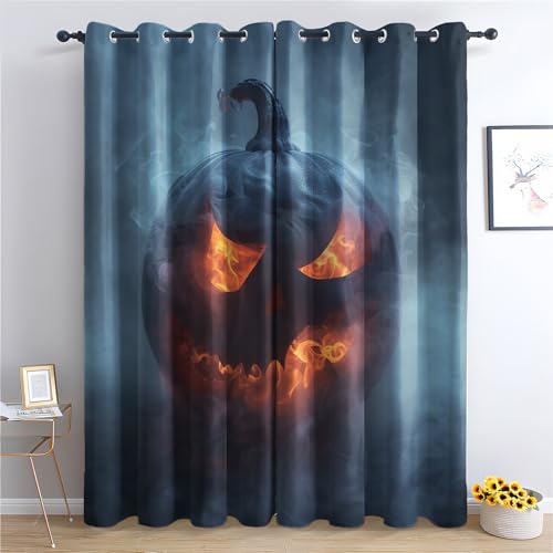 ZaopVrynx Vorhänge Gruseliger Kürbis, Verdunklungsvorhänge, Gardinen Halloween für Kinder Gardinen mit Ösen für Wohnzimmer Blickdicht Vorhang Thermovorhang für Schlafzimme, 2er Set 137x117cm HxB von ZaopVrynx