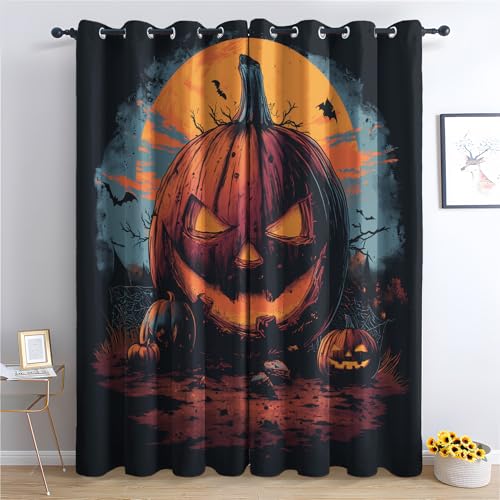 ZaopVrynx Vorhänge Gruseliger Kürbis, Verdunklungsvorhänge, Gardinen Halloween für Kinder Gardinen mit Ösen für Wohnzimmer Blickdicht Vorhang Thermovorhang für Schlafzimme, 2er Set 160x140cm HxB von ZaopVrynx