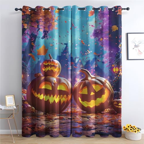 ZaopVrynx Vorhänge Gruseliger Kürbis, Verdunklungsvorhänge, Gardinen Halloween für Kinder Gardinen mit Ösen für Wohnzimmer Blickdicht Vorhang Thermovorhang für Schlafzimme, 2er Set 260x140cm HxB von ZaopVrynx