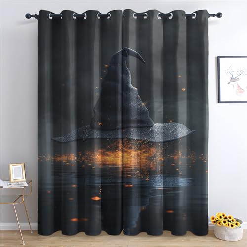 ZaopVrynx Vorhänge Hexenhut, Verdunklungsvorhänge, Gardinen Halloween für Kinder Gardinen mit Ösen für Wohnzimmer Blickdicht Vorhang Thermovorhang für Schlafzimme, 2er Set 160x140cm HxB von ZaopVrynx