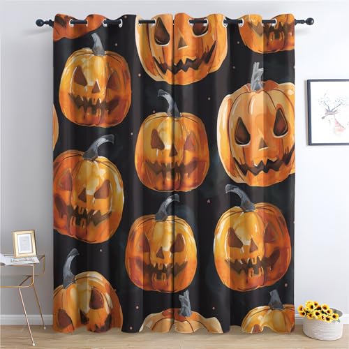 ZaopVrynx Vorhänge Kürbis, Verdunklungsvorhänge, Gardinen Halloween für Kinder Gardinen mit Ösen für Wohnzimmer Blickdicht Vorhang Thermovorhang für Schlafzimme, 2er Set 137x117cm HxB von ZaopVrynx