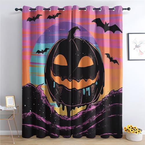 ZaopVrynx Vorhänge Kürbis, Verdunklungsvorhänge, Gardinen Halloween für Kinder Gardinen mit Ösen für Wohnzimmer Blickdicht Vorhang Thermovorhang für Schlafzimme, 2er Set 200x140cm HxB von ZaopVrynx