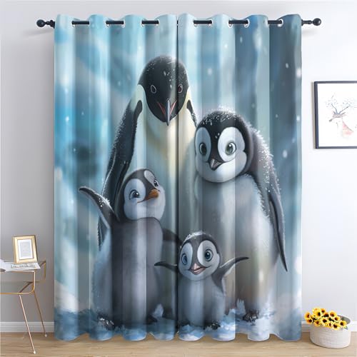 ZaopVrynx Vorhänge Pinguin, Verdunklungsvorhänge, Gardinen Kinder Cartoon Tier Gardinen mit Ösen für Wohnzimmer Blickdicht Vorhang Thermovorhang für Schlafzimme, 2er Set 137x117cm HxB von ZaopVrynx