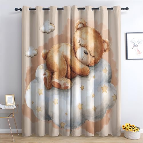 ZaopVrynx Vorhänge Schlafender Bär, Vorhänge Verdunklung mit Ösen, Cartoon Tier Vorhang Blickdicht Thermovorhang, Sterne Gardinen für Wohnzimmer Schlafzimme Fenster, 2er Set 175x140cm HxB von ZaopVrynx