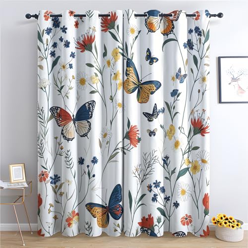 ZaopVrynx Vorhänge Schmetterling und Blumen, Verdunklungsvorhänge, Gardinen Mädchen und Kinder Gardinen mit Ösen für Wohnzimmer Blickdicht Vorhang Thermovorhang für Schlafzimme, 2er Set 160x132cm HxB von ZaopVrynx