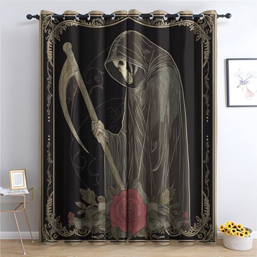 ZaopVrynx Vorhänge Sensenmann, Verdunklungsvorhänge, Gardinen Halloween für Kinder Gardinen mit Ösen für Wohnzimmer Blickdicht Vorhang Thermovorhang für Schlafzimme, 2er Set 175x140cm HxB von ZaopVrynx