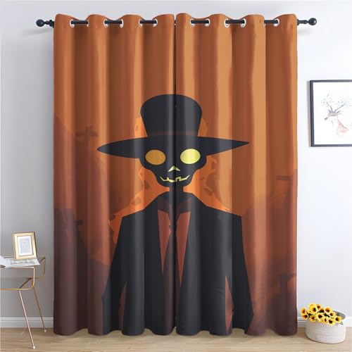 ZaopVrynx Vorhänge Skelett, Verdunklungsvorhänge, Gardinen Halloween für Kinder Gardinen mit Ösen für Wohnzimmer Blickdicht Vorhang Thermovorhang für Schlafzimme, 2er Set 137x117cm HxB von ZaopVrynx