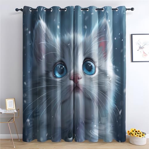 ZaopVrynx Vorhänge Süße Katze Vorhang Blickdicht Verdunklungsvorhänge Cartoon-Kätzchen Gardinen Schlafzimmer Thermovorhang Kälteschutz Gardinen mit ösen 2er Set 166x75cm HxB von ZaopVrynx