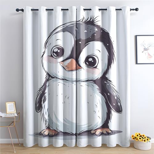 ZaopVrynx Vorhänge Süßer Pinguin Vorhang Blickdicht Verdunklungsvorhänge Cartoon Tier Gardinen Schlafzimmer Thermovorhang Kälteschutz Gardinen mit ösen 2er Set 160x132cm HxB von ZaopVrynx