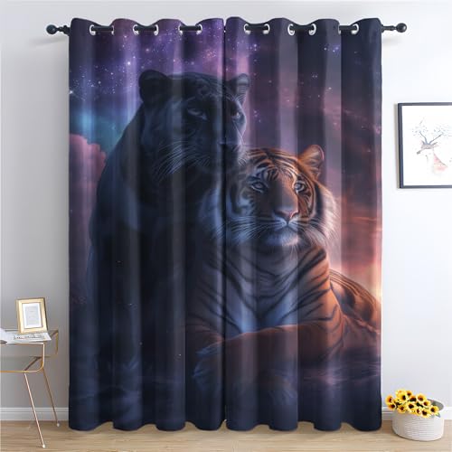 ZaopVrynx Vorhänge Tiger und Panther, Verdunklungsvorhänge, Gardinen Wildtier Gardinen mit Ösen für Wohnzimmer Blickdicht Vorhang Thermovorhang für Schlafzimme, 2er Set 300x140cm HxB von ZaopVrynx