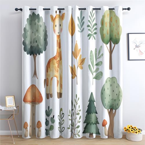 ZaopVrynx Vorhänge Waldgiraffe, Verdunklungsvorhänge, Gardinen Cartoon-Tier Gardinen mit Ösen für Wohnzimmer Blickdicht Vorhang Thermovorhang für Schlafzimme, 2er Set 166x75cm HxB von ZaopVrynx