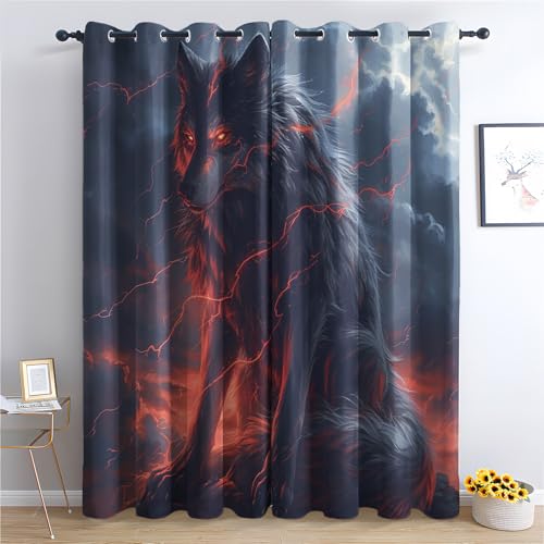 ZaopVrynx Vorhänge Wolf, Verdunklungsvorhänge, Gardinen Tier Gardinen mit Ösen für Wohnzimmer Blickdicht Vorhang Thermovorhang für Schlafzimme, 2er Set 300x140cm HxB von ZaopVrynx