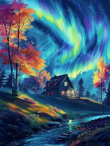 Zariocy 5D Diamond Painting Kits Aurora-Landschaft, DIY Malerei mit Diamant Kunst Rund Voll Drill Crystal Diamond Stickerei Gemälde Kunsthandwerk für Home Office Wall Decor 30x40cm von Zariocy