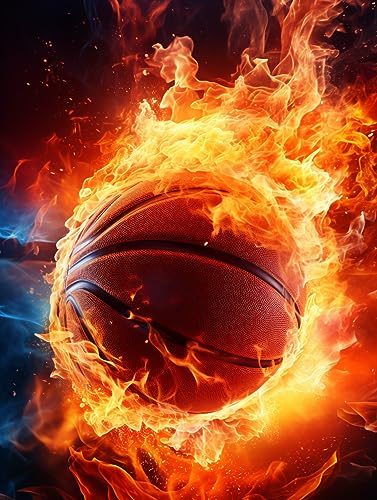 Zariocy 5D Diamond Painting Kits Basketball Feuer, DIY Malen mit Diamantkunst Round Full Drill Crystal Diamond Stickerei Gemälde Kunsthandwerk für Home Office Wall Decor 30x40 cm von Zariocy