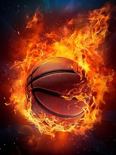 Zariocy 5D Diamond Painting Kits Basketballfeuer, DIY Malen mit Diamantkunst Round Full Drill Crystal Diamond Stickerei Gemälde Kunsthandwerk für Home Office Wall Decor 30x40 cm-1 von Zariocy