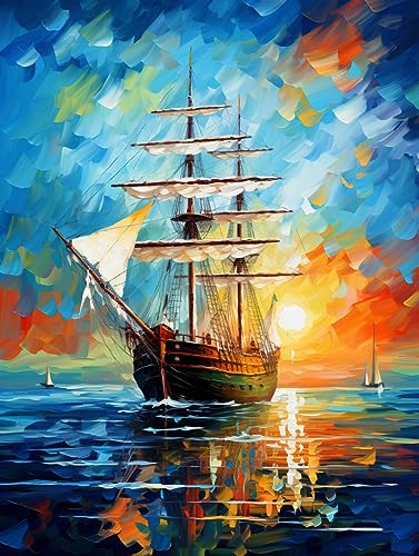 Zariocy 5D Diamond Painting Kits Boot, DIY Malen mit Diamantkunst Ölgemälde Landschaft Round Full Drill Crystal Diamond Stickerei Gemälde Kunsthandwerk für Home Office Wall Decor 30x40 cm von Zariocy