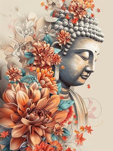 Zariocy 5D Diamond Painting Kits Buddha, DIY Malerei mit Diamant Kunst Blumen Rund Voll Drill Crystal Diamond Stickerei Gemälde Kunsthandwerk für Home Office Wall Decor 30x40cm von Zariocy