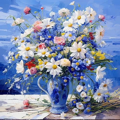 Zariocy 5D Diamond Painting Kits Bunte Blumen, DIY Malen mit Diamantkunst Blumenstrauß Vase Round Full Drill Crystal Diamond Stickerei Gemälde Kunsthandwerk für Home Office Wall Decor 30x30 cm von Zariocy