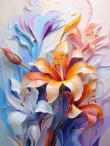 Zariocy 5D Diamond Painting Kits Bunte Lilien, DIY Malen mit Diamantkunst Blumen Round Full Drill Crystal Diamond Stickerei Gemälde Kunsthandwerk für Home Office Wall Decor 30x40 cm von Zariocy