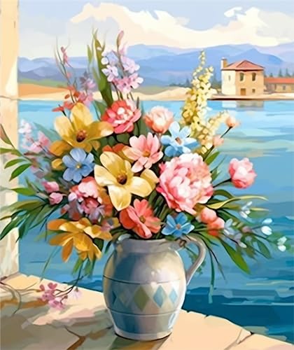 Zariocy 5D Diamond Painting Kits Bunter Blumenstrauß, DIY Malerei mit Diamant Kunst Meeresblumen Rund Voll Drill Crystal Diamond Stickerei Gemälde Kunsthandwerk für Home Office Wall Decor 30x40cm von Zariocy