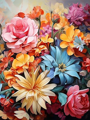 Zariocy 5D Diamond Painting Kits Farbenfrohe Blumen, DIY Malen mit Diamantkunst Round Full Drill Crystal Diamond Stickerei Gemälde Kunsthandwerk für Home Office Wall Decor 30x40 cm-1 von Zariocy