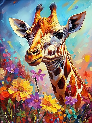 Zariocy 5D Diamond Painting Kits Giraffe, DIY Malen mit Diamantkunst Tierblumen Round Full Drill Crystal Diamond Stickerei Gemälde Kunsthandwerk für Home Office Wall Decor 30x40 cm von Zariocy