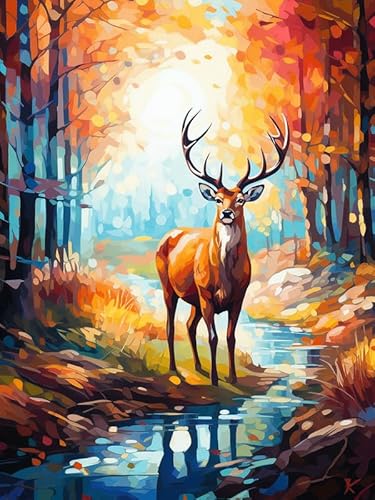 Zariocy 5D Diamond Painting Kits Hirsch, DIY Malerei mit Diamant Kunst Herbstlandschaft Rund Voll Drill Crystal Diamond Stickerei Gemälde Kunsthandwerk für Home Office Wall Decor 30x40cm von Zariocy