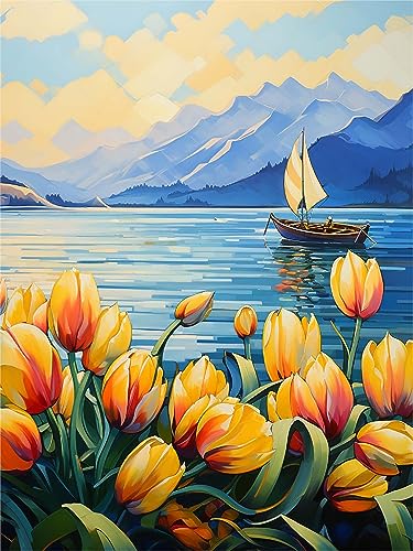 Zariocy 5D Diamond Painting Kits Meer Tulpen, DIY Malen mit Diamantkunst Meeresblumen Round Full Drill Crystal Diamond Stickerei Gemälde Kunsthandwerk für Home Office Wall Decor 30x40 cm von Zariocy