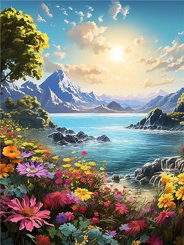 Zariocy 5D Diamond Painting Kits See Blume, DIY Malen mit Diamantkunst Sonnenuntergangslandschaften Round Full Drill Crystal Diamond Stickerei Gemälde Kunsthandwerk für Home Office Wall Decor 30x40 cm von Zariocy