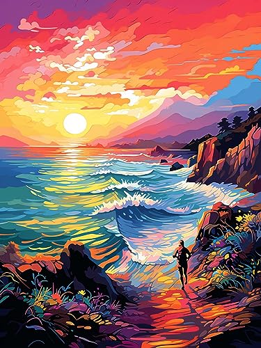 Zariocy 5D Diamond Painting Kits Sonnenaufgang über dem Meer, DIY Malen mit Diamantkunst Landschaften Full Drill Crystal Diamond Stickerei Gemälde Kunsthandwerk für Home Office Wall Decor 30x40 cm von Zariocy