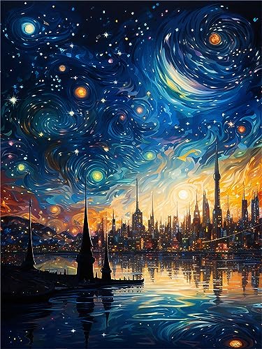 Zariocy 5D Diamond Painting Kits Stadt bei Nacht, DIY Malen mit Diamantkunst Wunderschöne Sternennacht Full Drill Crystal Diamond Stickerei Gemälde Kunsthandwerk für Home Office Wall Decor 30x40 cm von Zariocy