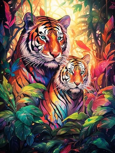 Zariocy 5D Diamond Painting Kits Tiger, DIY Malerei mit Diamant Kunst Wald-Stil Rund Voll Drill Crystal Diamond Stickerei Gemälde Kunsthandwerk für Home Office Wall Decor 30x40cm von Zariocy