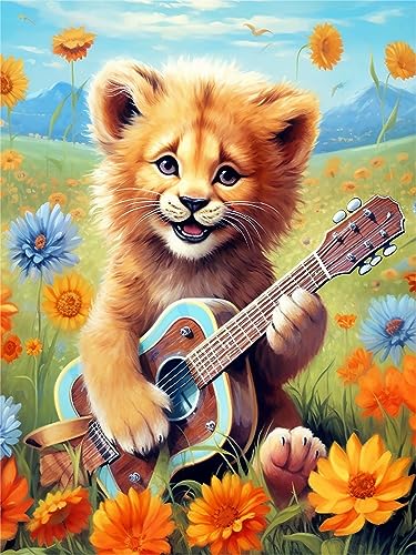 Zariocy 5D Diamond Painting Kits Tiger-Gitarre, DIY Malen mit Diamantkunst Tier Round Full Drill Crystal Diamond Stickerei Gemälde Kunsthandwerk für Home Office Wall Decor 30x40 cm von Zariocy