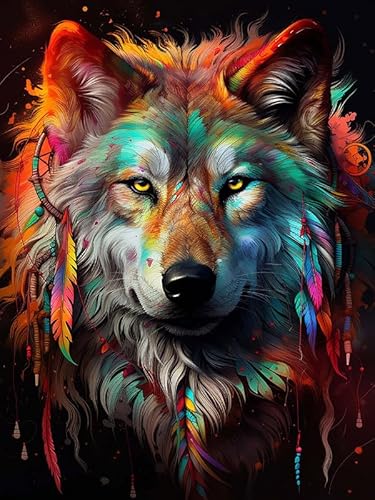 Zariocy 5D Diamond Painting Kits Traumfänger Wolf, DIY Malen mit Diamantkunst Tier Round Full Drill Crystal Diamond Stickerei Gemälde Kunsthandwerk für Home Office Wall Decor 30x40 cm von Zariocy