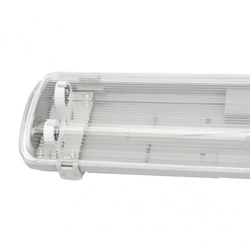 60 cm wasserdichter LED-Schirm, Modell Lines, ideal für 2xT8-Röhren, IP54-zertifiziert, Maße: 67 x 11,7 x 6 cm, Farbe: grau/transparent, perfekt für feuchte Umgebungen. von Zarivy