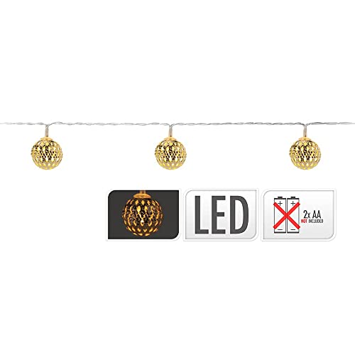 Zarivy Batteriebetriebene Lichterkette mit 10 LED's in eleganten goldenen Kugeln. Beleuchten Sie Ihre Räume mit warmweißem Licht, ideal für Partys und Dekorationen, Länge 1,3 m. von Zarivy